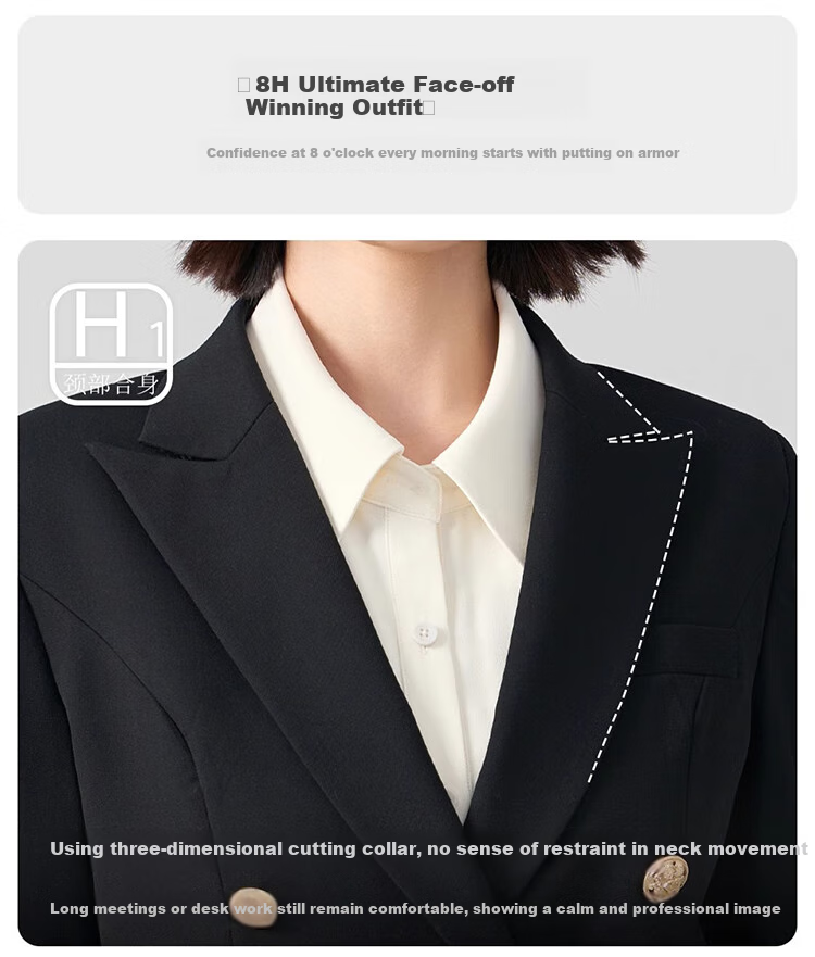 Bodexiaojie Navy Blue Professional Suit Jacket for Women, Slim Fit Elegant Formal Wear for Office And College Students' Interviews 8