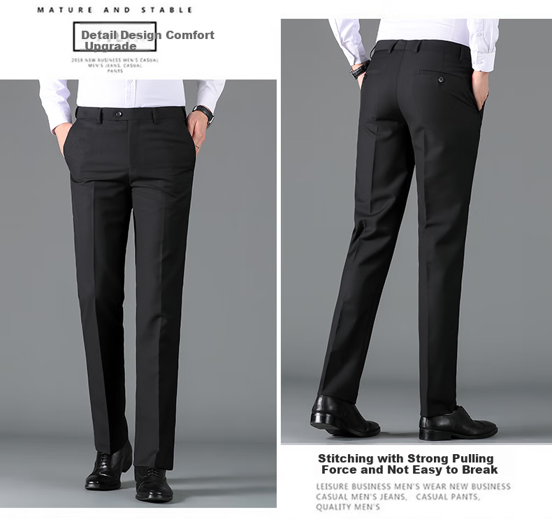 ROMON Wrinkle-Resistant Non-Iron Dress Pants for Men, High-Waist Loose Casual Business Suit Trousers, Straight-Leg Dad Pants 13