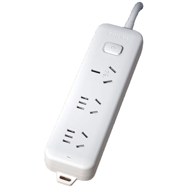 PHILIPS 16A High-Power Socket, 3 Outlets, 0.8 Meters, for Air Conditioner/heater, Power Strip/power Bar/power Board/power Cord