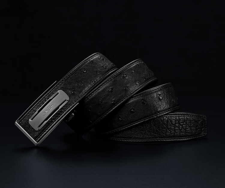 Goldlion Men's Leather Belt with Automatic Buckle, High-End Wooden Gift Box, Ostrich Leather Inner Buckle Trouser Belt, Birthday Gift for Gifting 2