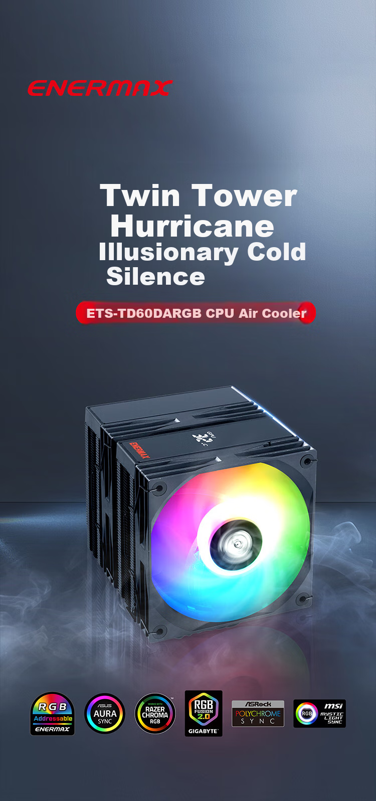 Enermax TD60D Air Cooler, Smart Digital Display, Composite Heat Pipes, Nickel-Plated Copper Base, PWM Fan, 280W TDP 1