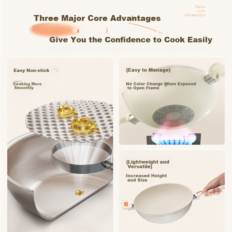 ASD Wok, Ceramic Non-Stick Frying Pan, Crystal Stone Flat Bottom Skillet, 32cm, Compatible with Gas And Induction Stoves, CL32T6WJ