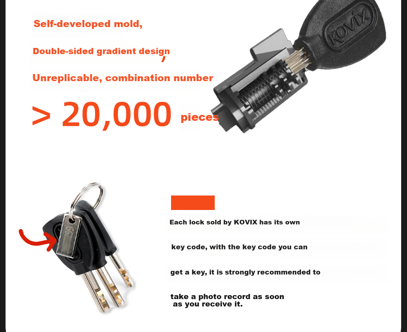KOVIX KVC1 Motorcycle Disc Brake Lock, Electric Bike Lock, Mountain Bike Anti-Theft Lock, Waterproof C-Grade Lock Core, Scooter Lock 12