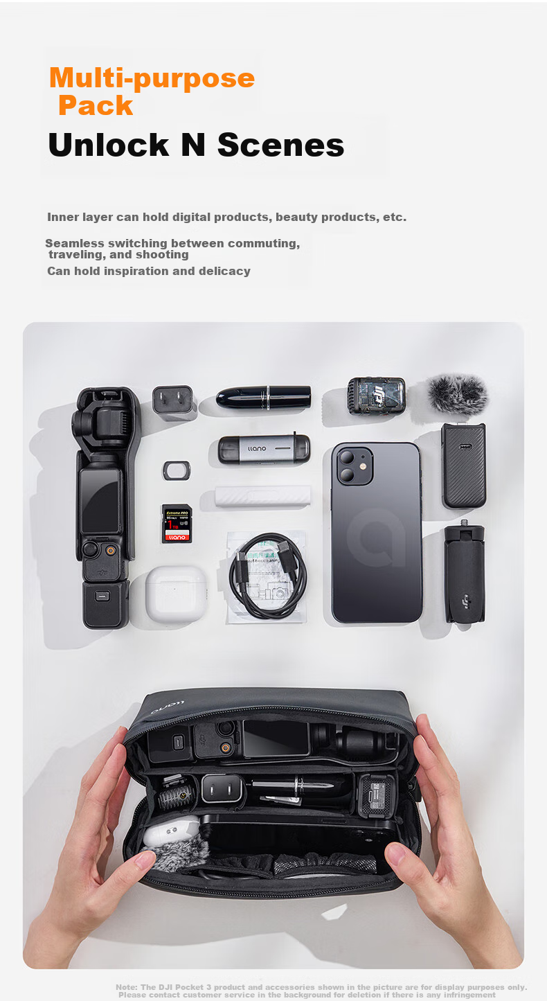Llano DJI Pocket 4/3 Storage Case All-in-One Camera Bag Pocket Gimbal Protective Box Multi-Accessory Handheld Portable Travel Hard Shell Shockproof Pressure-Resistant Water-Resistant Bag 8