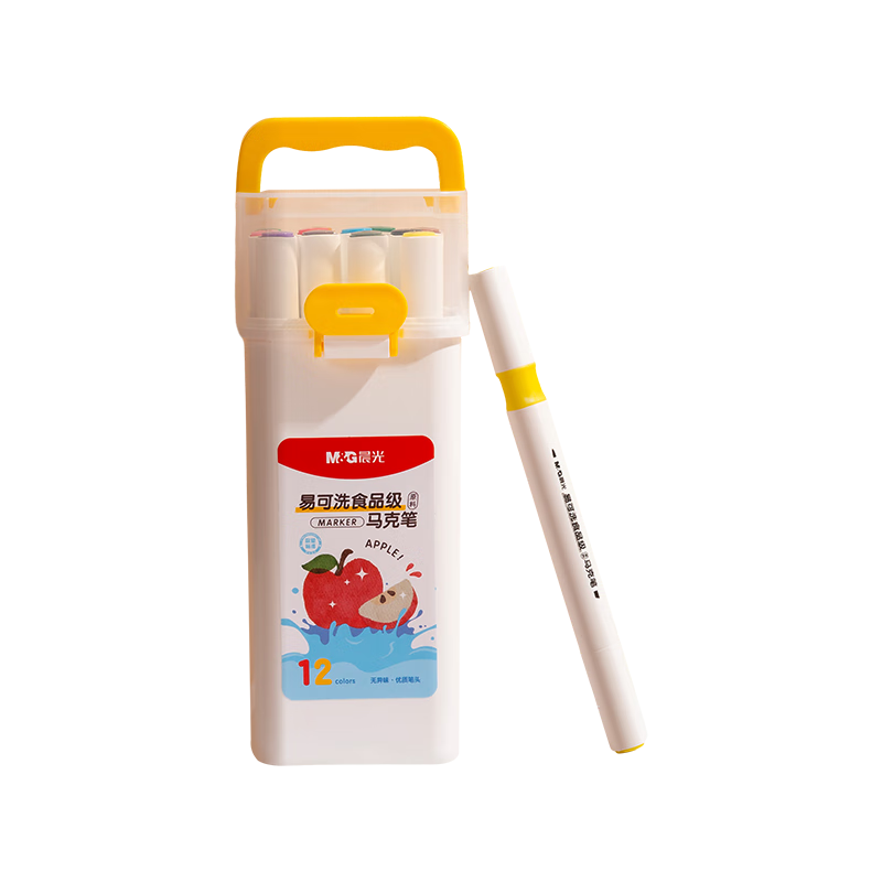 M&G 12-Color Food-Grade Washable Water-Based Markers, Safe Children's Triangular Dual-Tip Water-Based Colored Pens, Highlighters, Student Birthday Gift APMT4231
