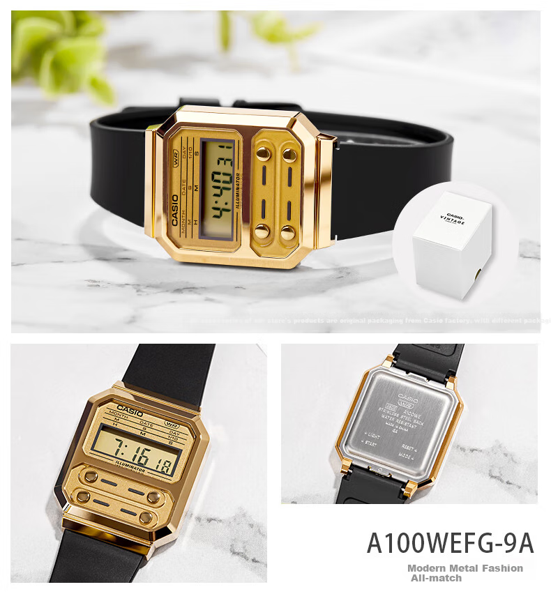 CASIO Watch, Unisex Digital Display Classic Square Electronic Couple Watch, A100WE-7B 15