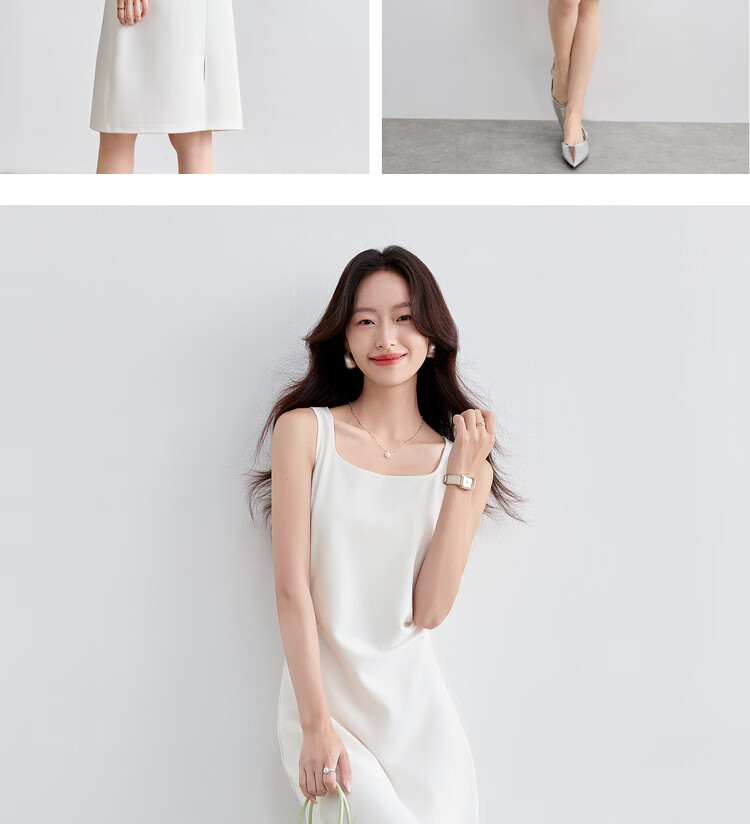 Sentubila Petite Black Square Neck Spaghetti Strap Dress for Women, Summer Elegant Slimming Dress, Concealing Body Shape, Elegant Mid-Length Dress 17