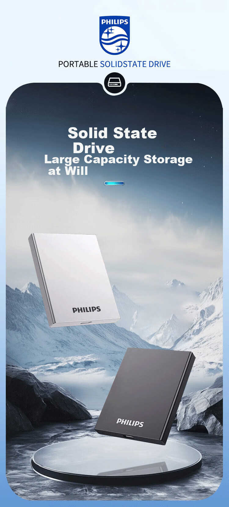 PHILIPS 1TB Portable SSD 1050MB/s High-Speed External Solid State Drive Type-C Mobile PSSD Large Capacity Backup Portable Storage 61PS Series 2
