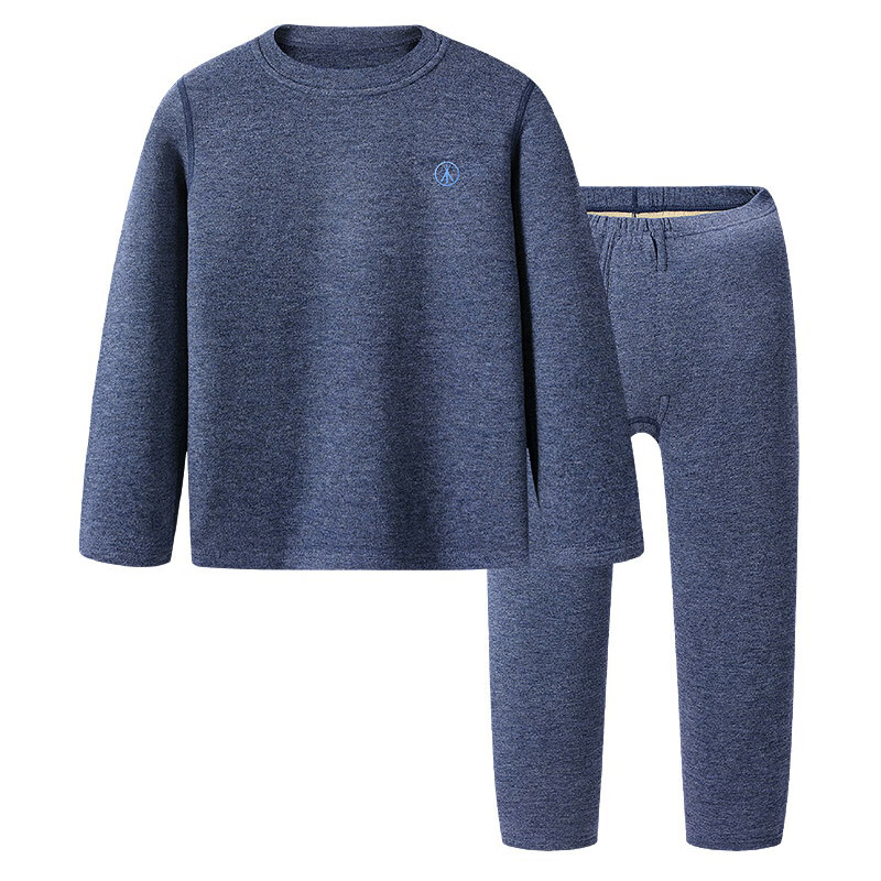 Threegun Kids Momo Warm Fleece Boys Girls High Neck Long Sleeve Long Pants Underwear Set Navy Blue Fabric 110