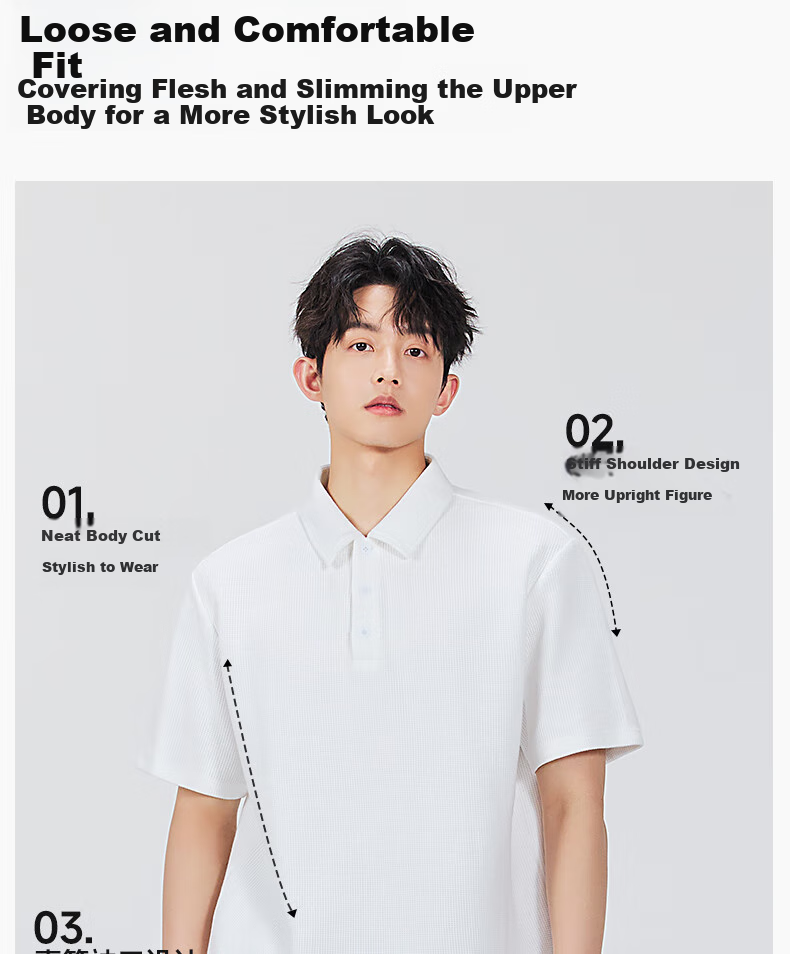 MINISO Waffle Polo Shirt Men Summer Comfortable Breathable Loose Fit Versatile Premium Short Sleeve T-Shirt Black M 11