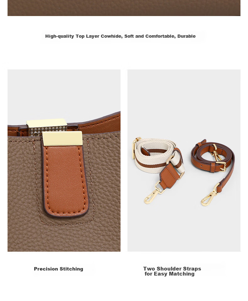 Aiqinghai Top-Grain Leather Handbag, Women's Crossbody Bag, Shoulder Bucket Bag, Stylish Birthday And Mother's Day Gift, Practical Present for Mom 5