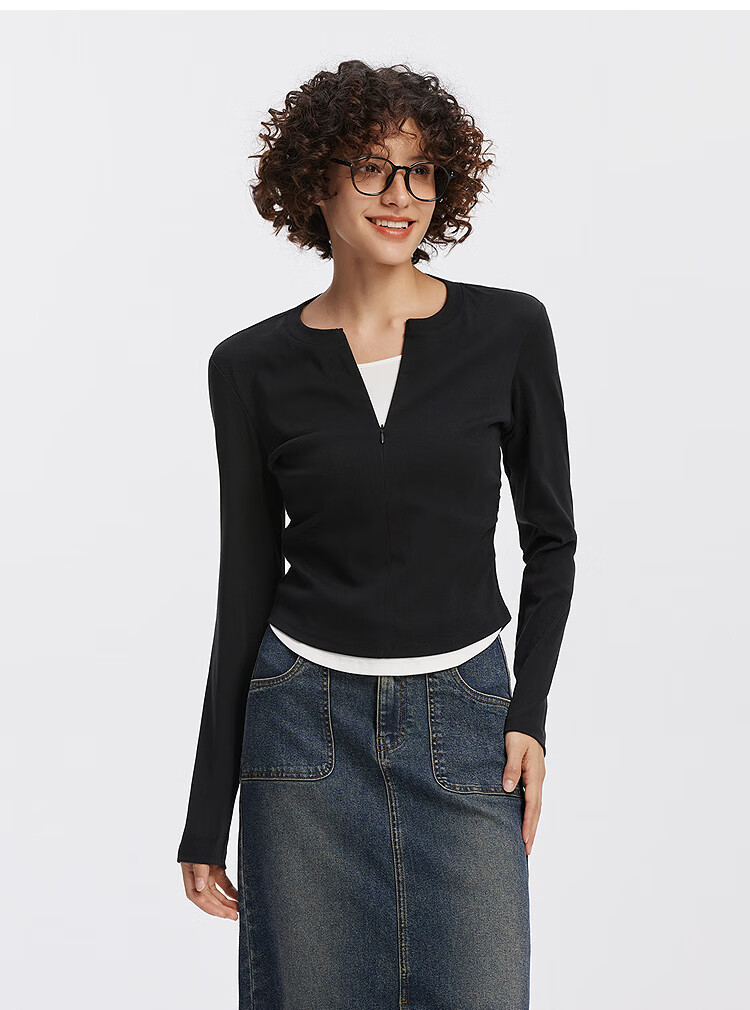 Semir Women's Long Sleeve T-Shirt Short Design Slim Fit Fake Two-Piece Autumn 2025 101525101003 Mall Version 10