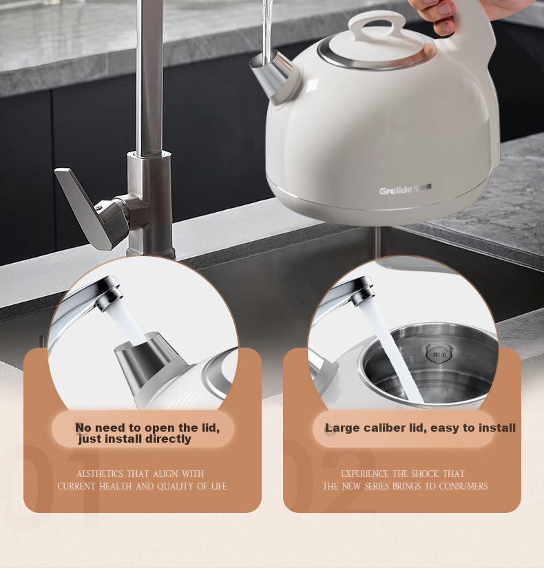 Grelide Kettle, European Retro Style, Insulated 316 Stainless Steel, Electric Kettle, Multi-Temperature Control, Constant Temperature, Scald-Proof, Household Hot Water Kettle, D1215E White 8
