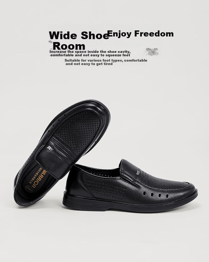 Warrior Leather Shoes for Men, 2025 Autumn New Style, Hollow Breathable Soft-Soled Formal Business Shoes, 2359 Black, Size 43 5