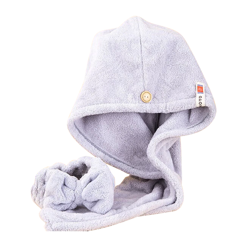 HOYO Japanese, Snow Fleece Hair Drying Cap And Hair Tie Two-Piece Set, Bathing And Shampooing Absorbent Quick-Drying Towel for Women, Gray