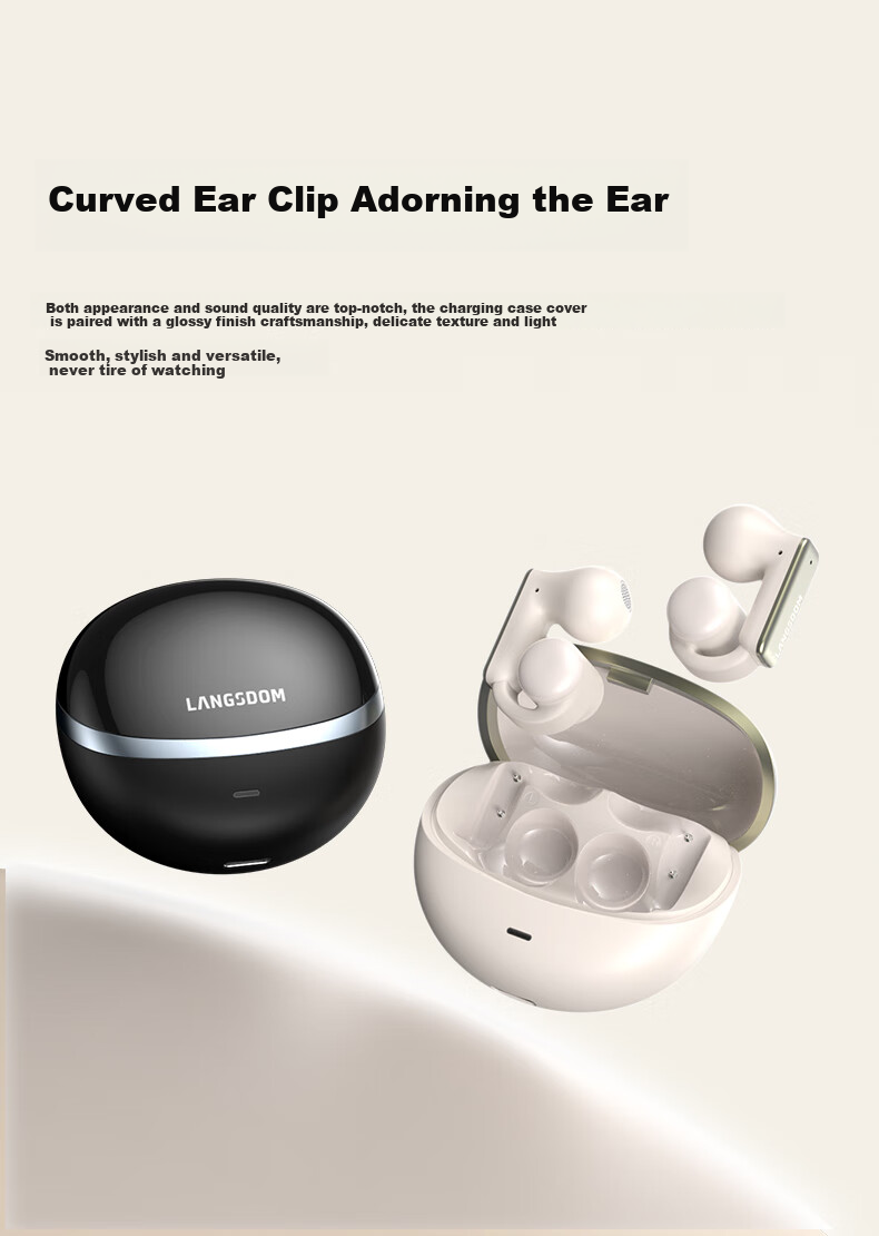 Lanshidun Bluetooth Headphones, Bone Conduction Concept Clip-On Wireless Open Non-In, Sports Running Cycling ENC Noise-Cancelling Headphones with Ultra-Long Battery Life, Supports APP, TS28 Beige 9
