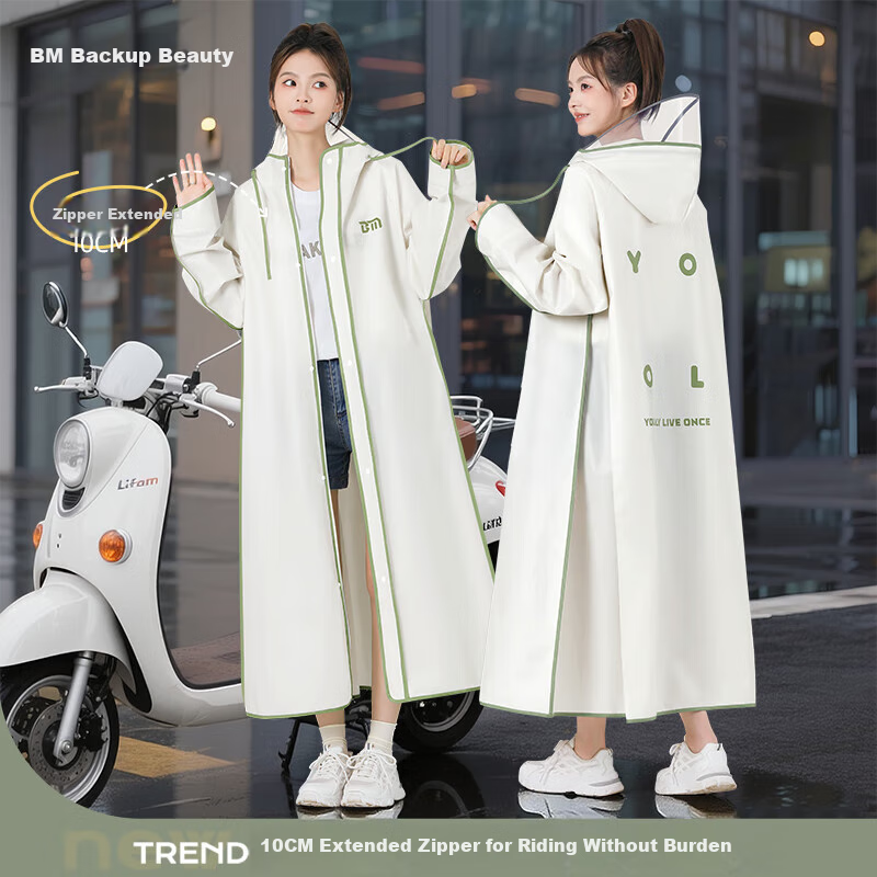 Beimei Electric Scooter Raincoat for Women, Long Full-Body Storm Protection One-Piece Adult Outer Wear Single-Person Rain Poncho