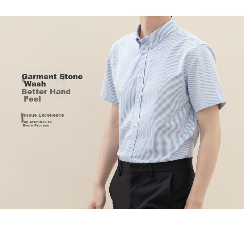 BLACKMONDAY Pure Cotton Oxford Yarn Vertical Striped Short-Sleeve Shirt for Men, All-Cotton Wrinkle-Resistant Non-Iron Business Casual Shirt 5