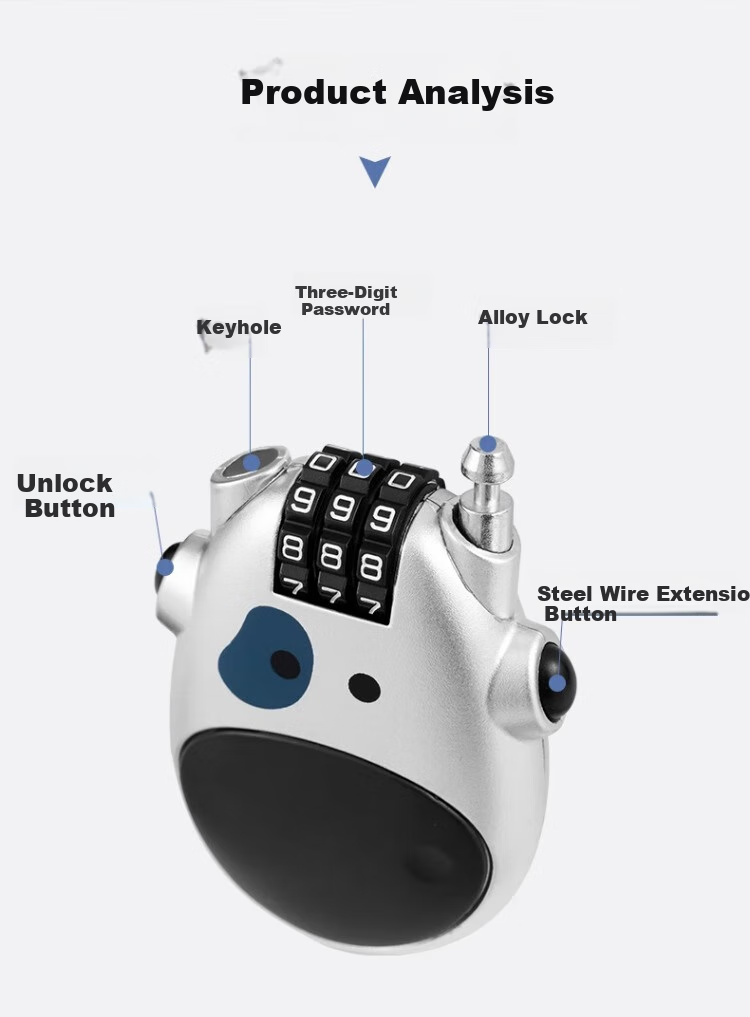 Shouli Retractable Steel Cable Padlock, Combination Lock, Helmet Lock, Bicycle Lock, Extended Steel Cable, Travel Gym Mini Padlock 8