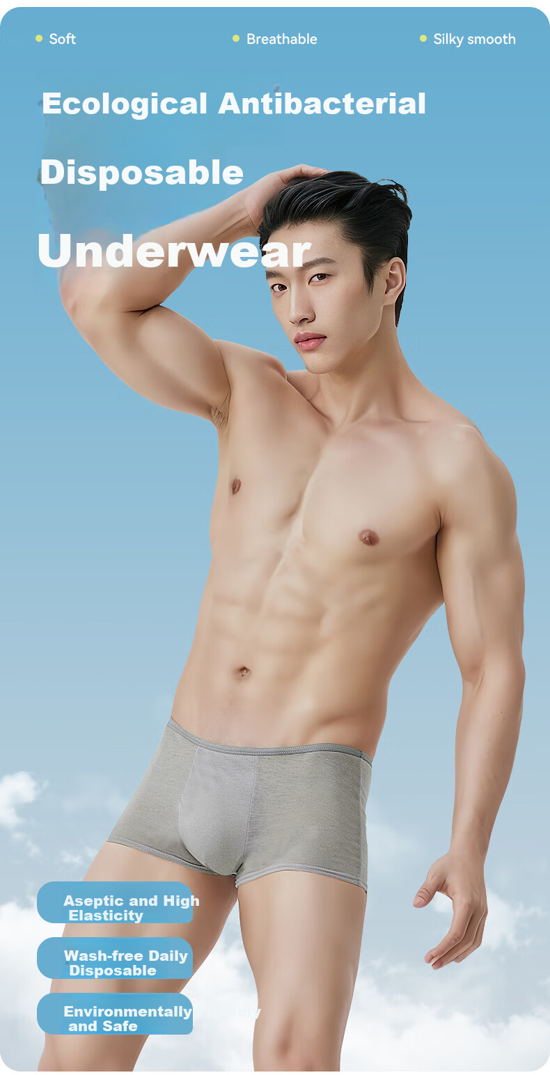 ASSHION Men's Disposable Underwear, Boxer Briefs, Sterilized, Travel-Friendly, No-Wash, Four-Corner Underwear, Gray Boxer Briefs, 5 Pieces, 3XL 1