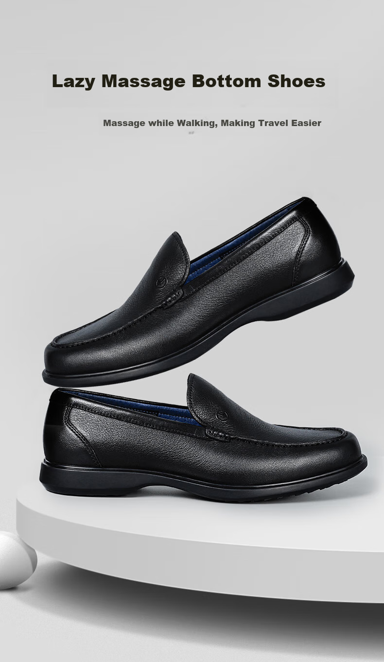 Goldlion Men's First Layer Cowhide Massage Sole Slip-On Leather Shoes Black-99R1 Size 40 1