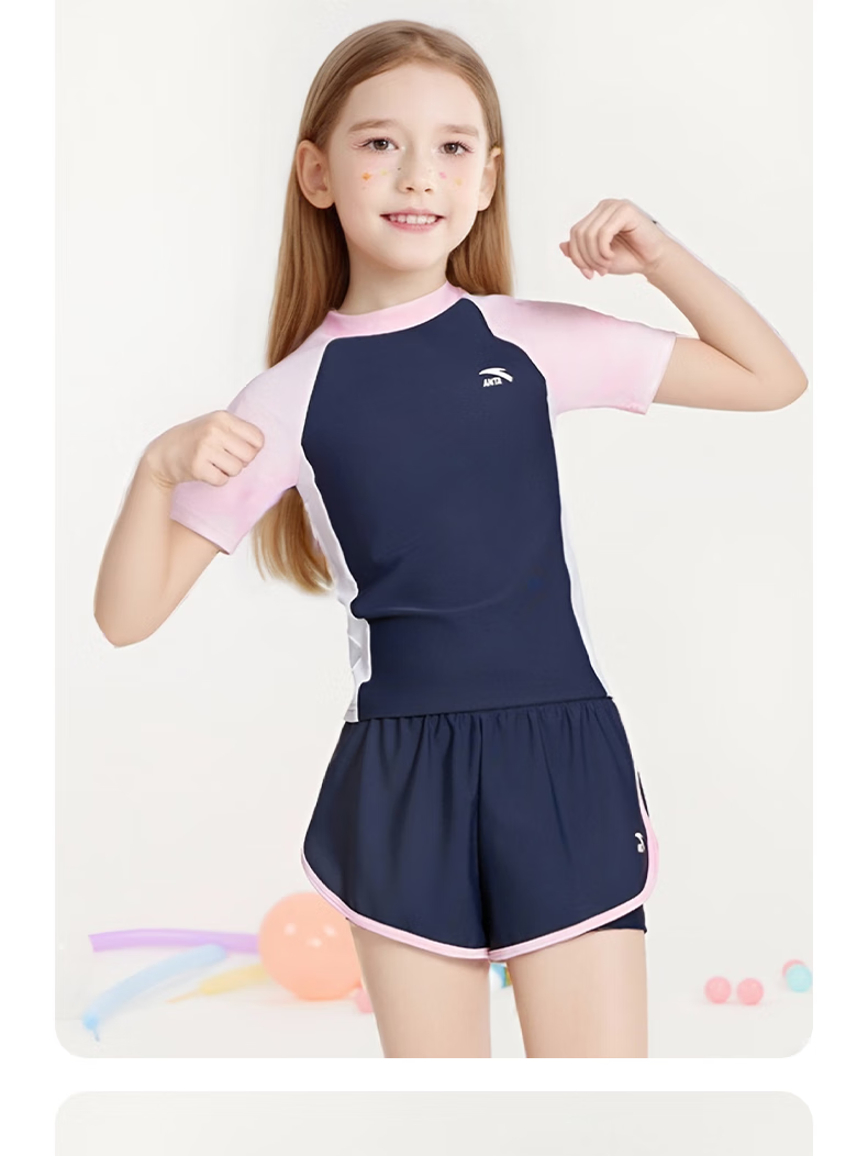ANTA Children's Swimsuit Girls' New Style Two-Piece Set for Older Kids, Summer Sun Protection Professional Swimming Outfit for Girls, Purple, Size 140 14