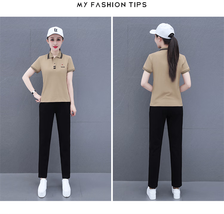 Woodpecker Pure Cotton Casual Sports Polo Set for Women Summer Fashion Youthful Middle-aged Mom Two-piece Set Royal Blue L 13