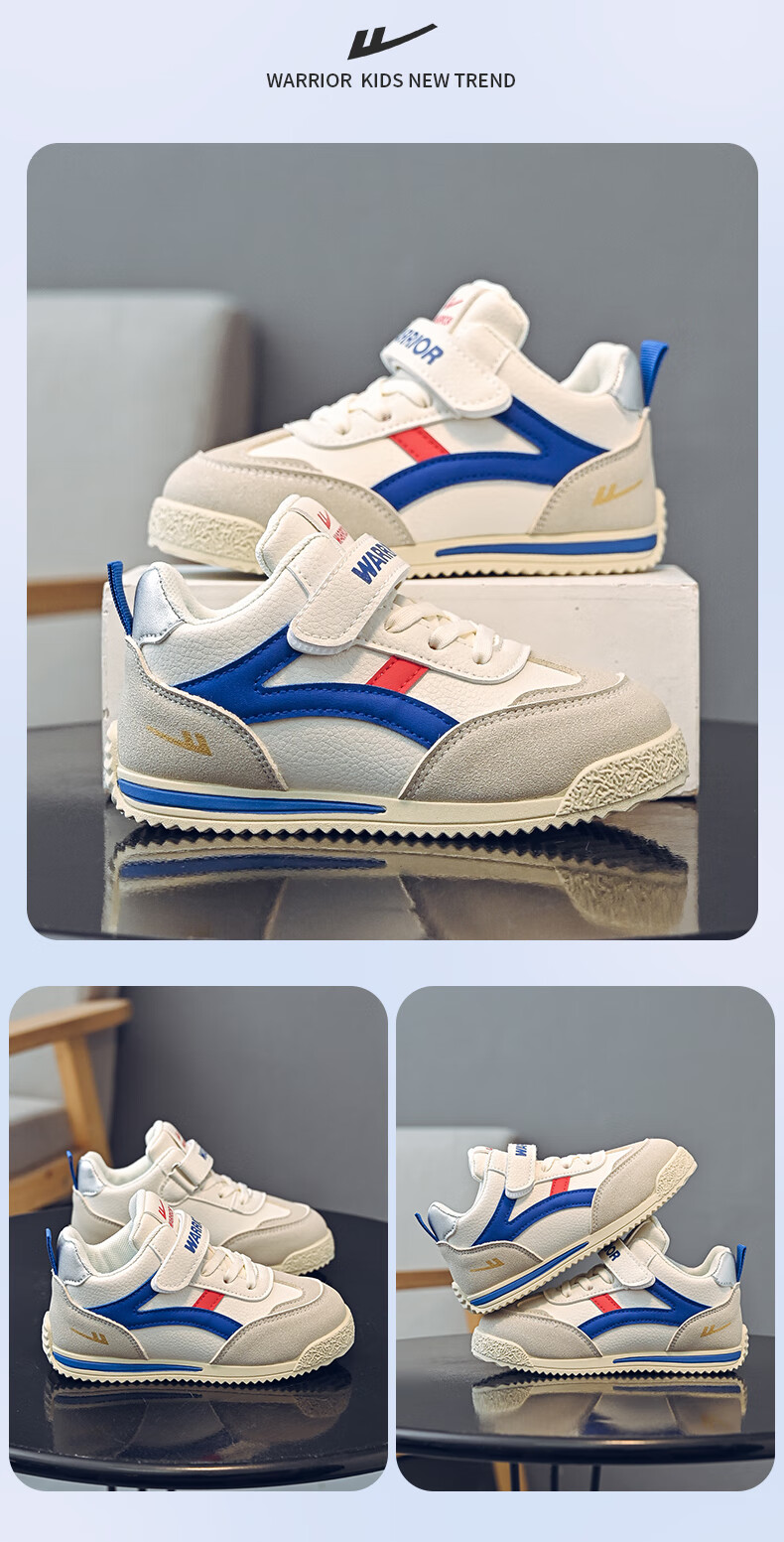 Warrior Boys' Mid-Top Sneakers Spring and Autumn Children's Soft-Soled Sports Shoes WZ(CL)-1405 White/Blue Size 28 6
