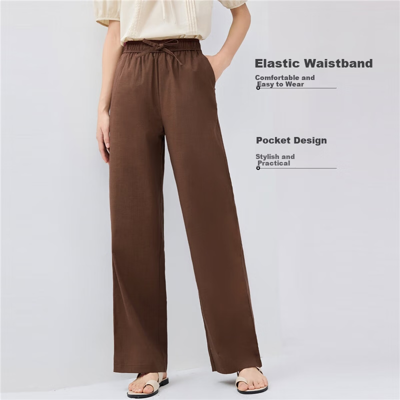 Giordano Women's Pants, Summer New Lightweight Lyocell, Drawstring Elastic Waist, Straight-Leg Casual Trousers, 13415224
