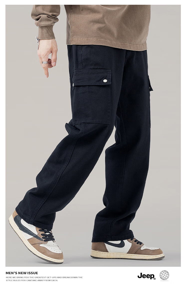 JEEP Men's Cargo Pants, Casual Straight-Leg Trousers, Spring And Autumn Trendy Loose-Fit Long Pants, Black, Size 31 5