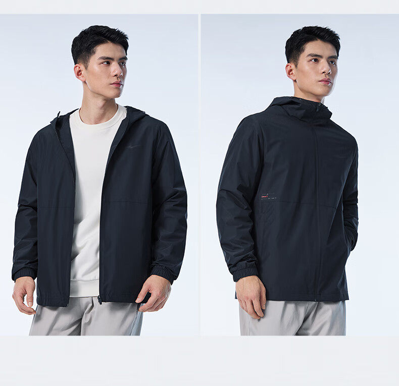 ERKE [Yu Shi Same Style] Water-Resistant Jacket for Men, Spring Stand-Collar Hooded Coat, Outdoor Sports Windbreaker 14