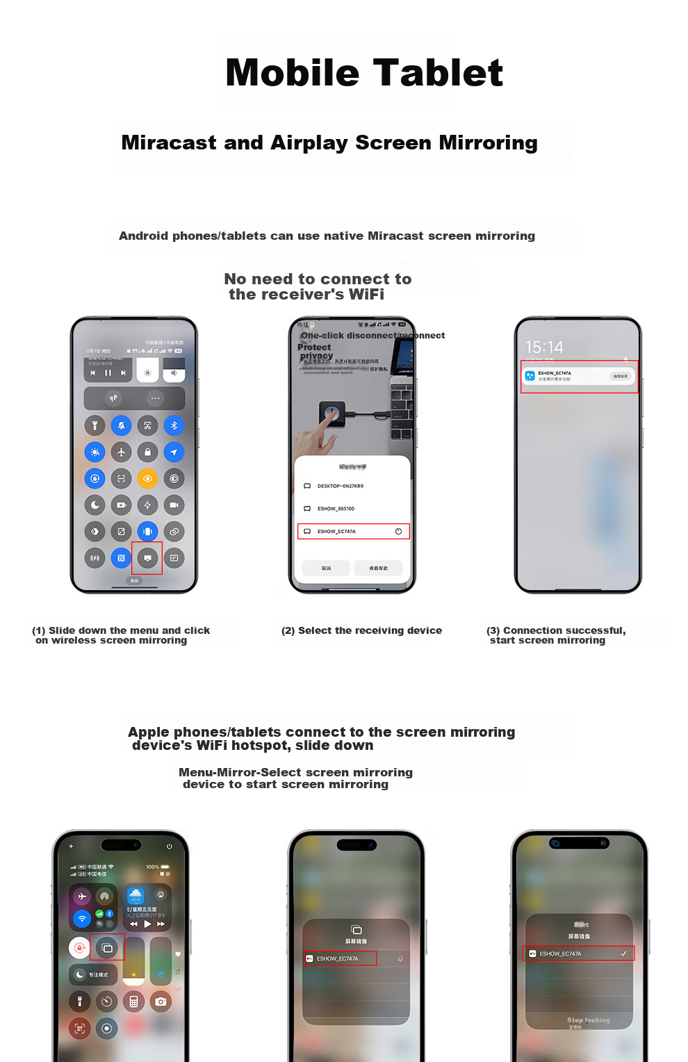 BOEGAM Enterprise Wireless Screen Mirroring HDMI Cable 4K HD Screen Sharing for Office Home Apple Android Huawei Phone to TV Projector VS200 Triple Pack 12