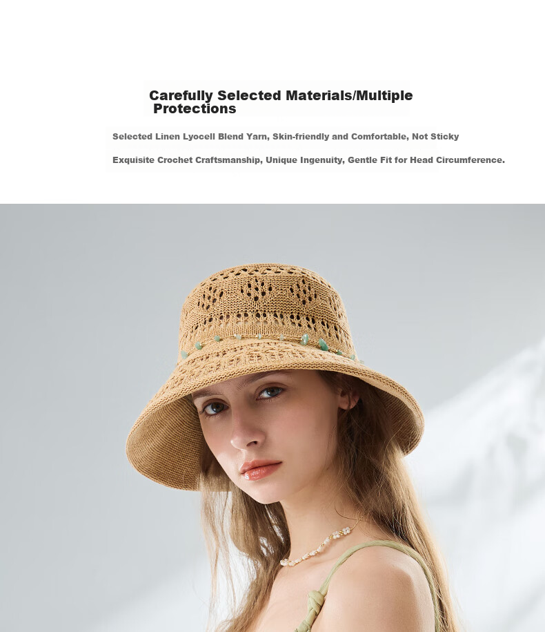 ELLE Straw Hat, Elegant Hollow Sun Protection Hat, Beach Sun Hat, Lyocell, Gift for Girlfriend 9