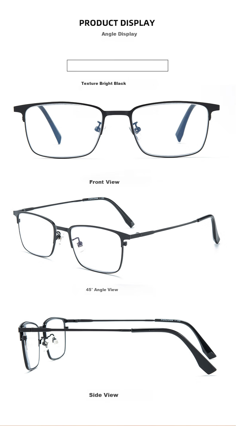 Fushikang Business Anti-Blue Light Metal Full-Frame Imported Ultra-Light High-Definition Reading Glasses F1009, Black +100 Degrees 15