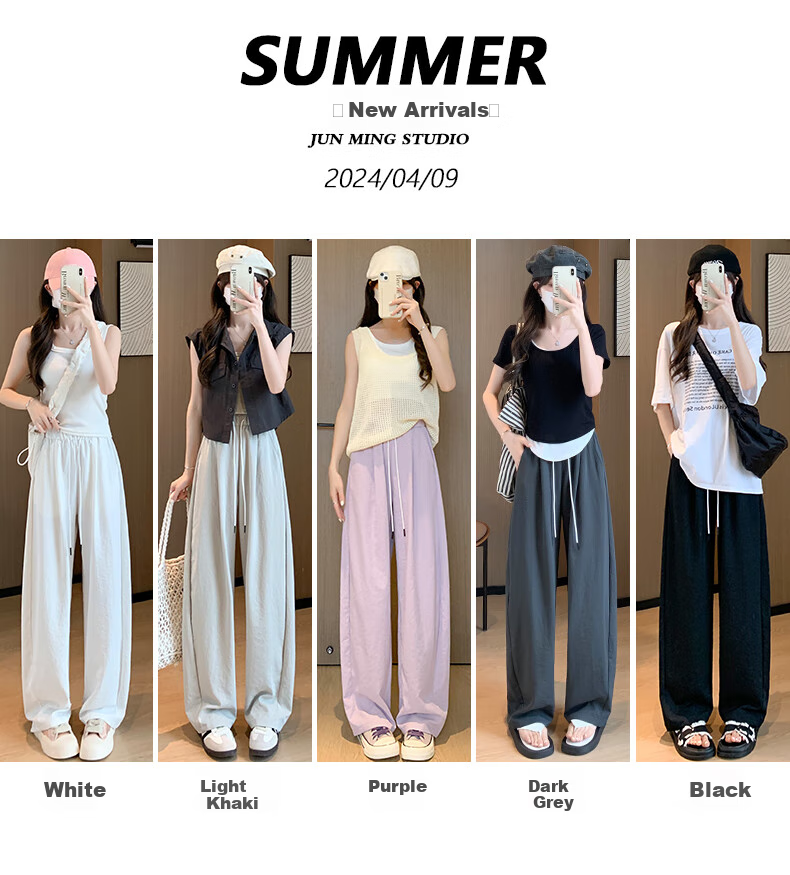 LangSha Women's Casual Pants, Spring And Autumn Thin Style, Cool Breathable High-Waist Loose-Fitting Slimming Pear-Shaped Body Quick-Dry Soft Silk Knife-Edge Pants 4