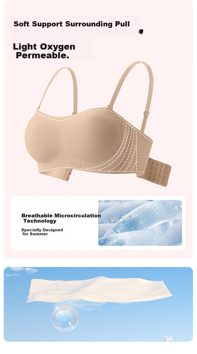 MiiOW Strapless Bra for Women, Non-Slip Push-Up, Invisible Seamless Backless Bra, Anti-Sagging Camisole Brassiere 4