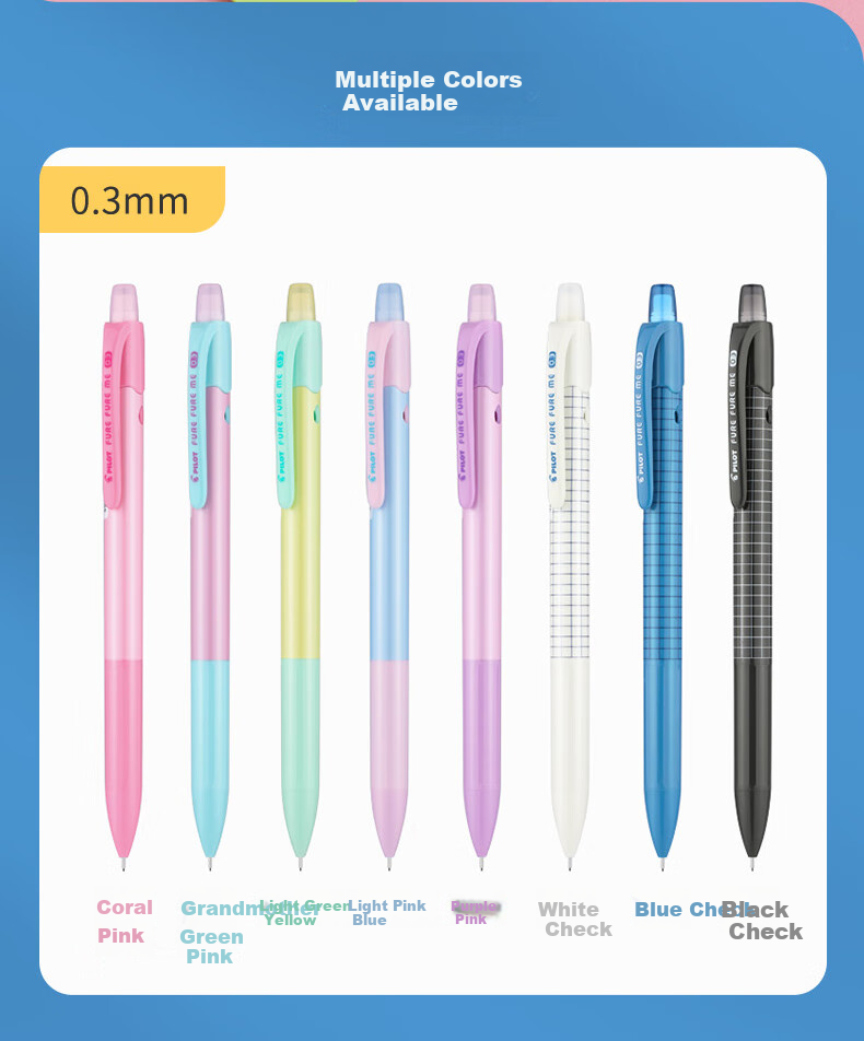 PILOT Colorful Mechanical Pencil for First Grade Elementary School Students, Exam Pencil for Children, Stationery for Sketching, with Eraser Tip HFME-20R 0.5mm Purple Pink 7