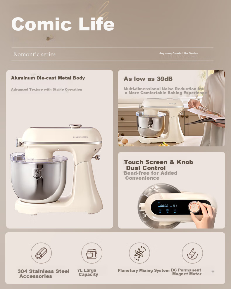 Joyoung Kitchen Machine, Home Use Quiet Dough Mixer, Kneading Machine, 7L Large Capacity, Top-Loading Touch Control, Fully Automatic Multifunctional Food Processor M70-MC996 3