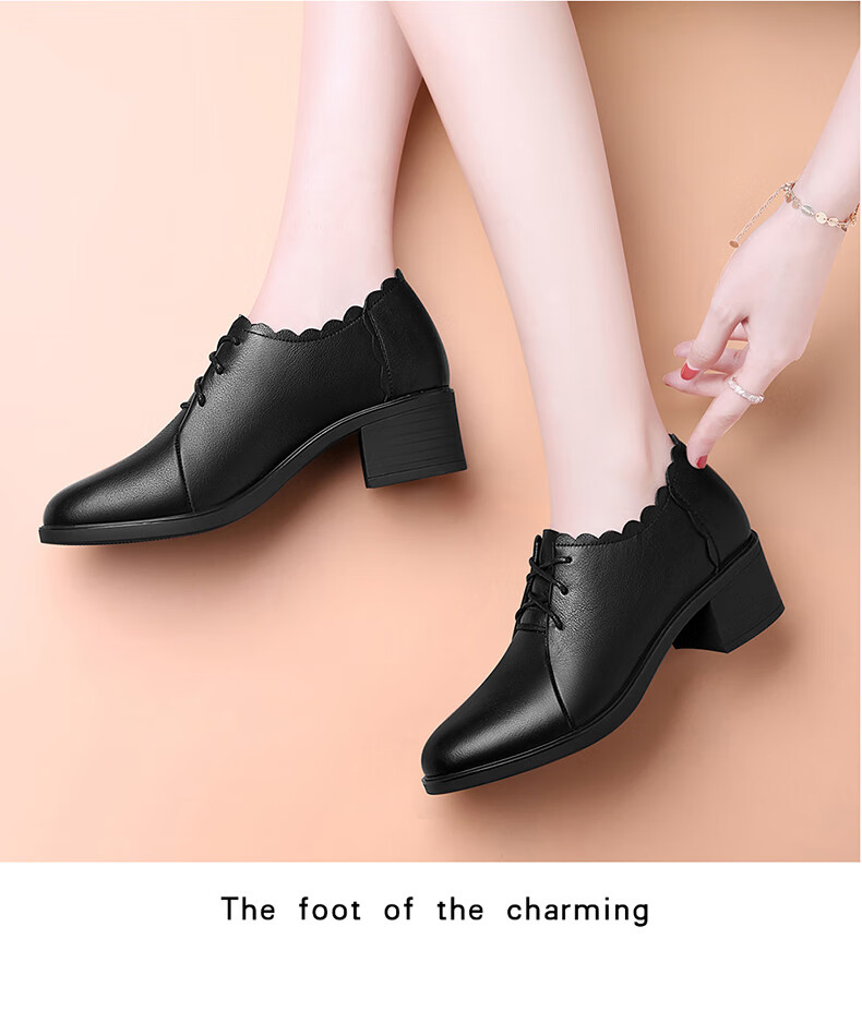 Fugui Bird Genuine Leather Cowhide High Heel Women's Spring Autumn Fashion Pointed Toe Chunky Heel Pumps All-Season Versatile Shoes Black 36 8