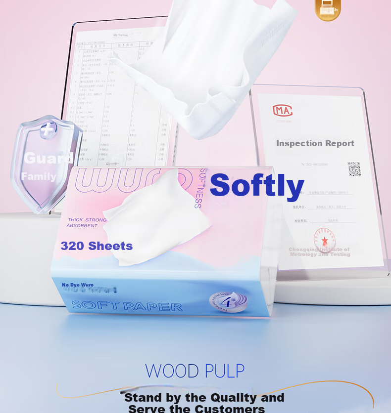 Wuro Facial Tissues, Soft And 4-Ply, 320 Sheets * 24 Packs, M Size, Home Use Tissues, Napkins, Toilet Paper, Paper Towels, Whole Box Packaging 18