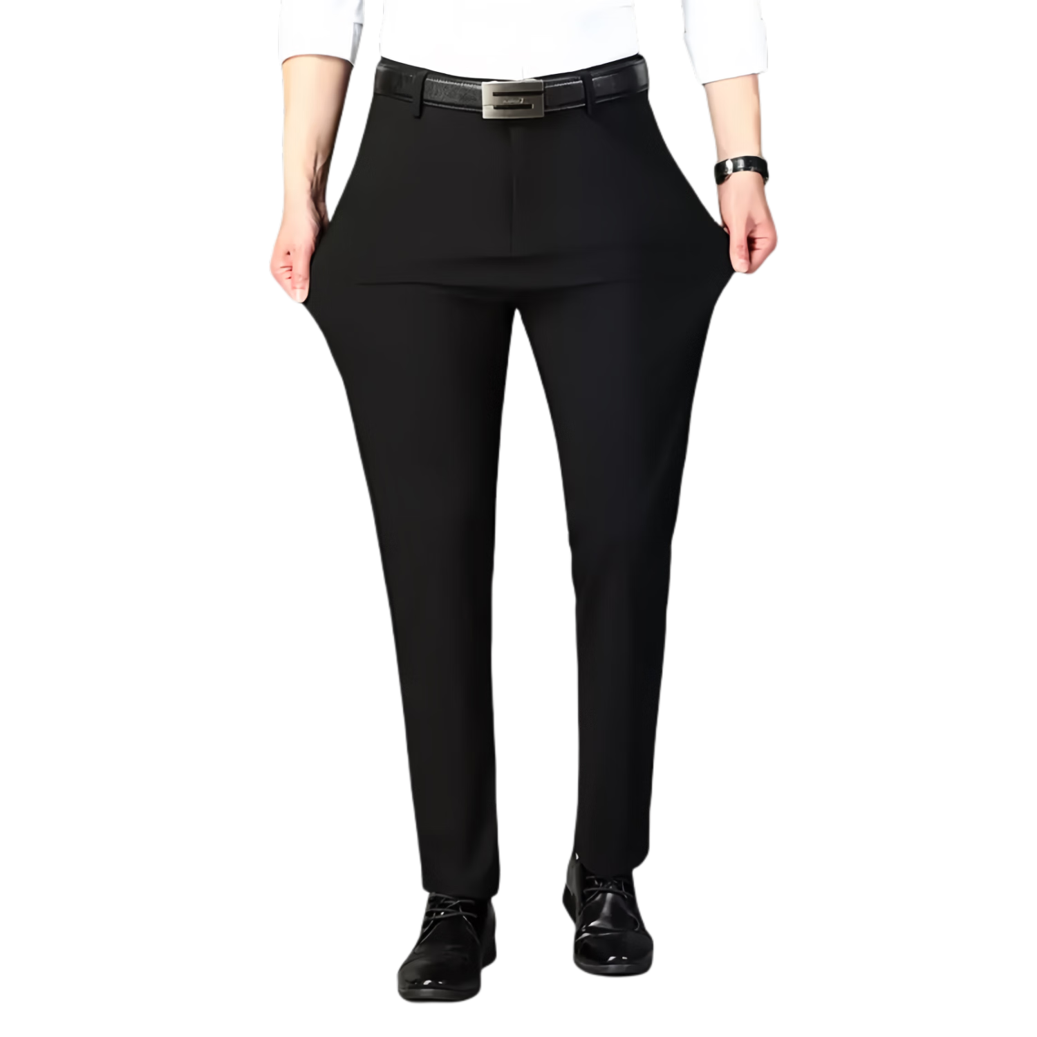 Ayoupang Summer Lightweight Plus Size Ice Silk Business Commute Dress Pants for Men, Elastic Breathable Large Size Work Casual Trousers for Chubby People