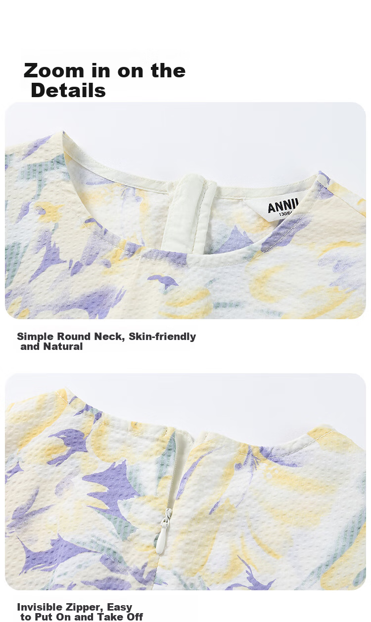 Annil Girls' Dress, 2025 Summer New Style, Pure Cotton, Fresh And Sweet, Moisture-Absorbing, Breathable, Bubble Skirt 13