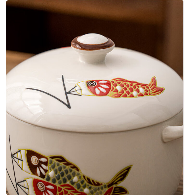 JD Original Ceramic Stew Pot with Lid And Spoon Set for Soup, Steamed Eggs, Bird's Nest, Baby Food, Home Use, Zhu Yue Longmen Stew Pot 450ML 2