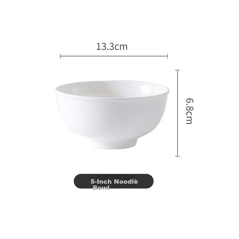 Jieyajie Ceramic Noodle Bowls, Personal Use White Porcelain Bowls, Chinese-Style 5-Inch Inverted Edge Rice Bowls, Microwave Safe, Set of 6