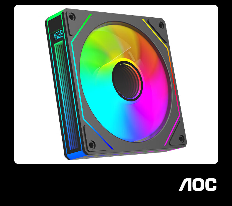 AOC T129RB/93 Anti-Leaf Black 12CM Desktop Case Cooling Fan with Digital Speed Display / ARGB Synchronized Lighting / Chainable / PWM Temperature Control / Multi-Layer Mirror / Hydraulic Silent Operatio 3