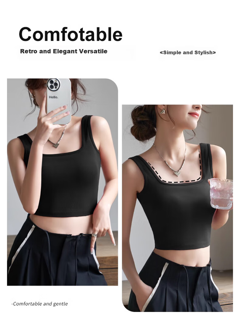 LangSha Women's Camisole Tank Top, Spring/summer 2026 New Style, Pure Cotton with Built-In Bra Pads, Beautiful Back Design, Suitable for Inner Wear Or Outer Wear As A Base Layer Top 2