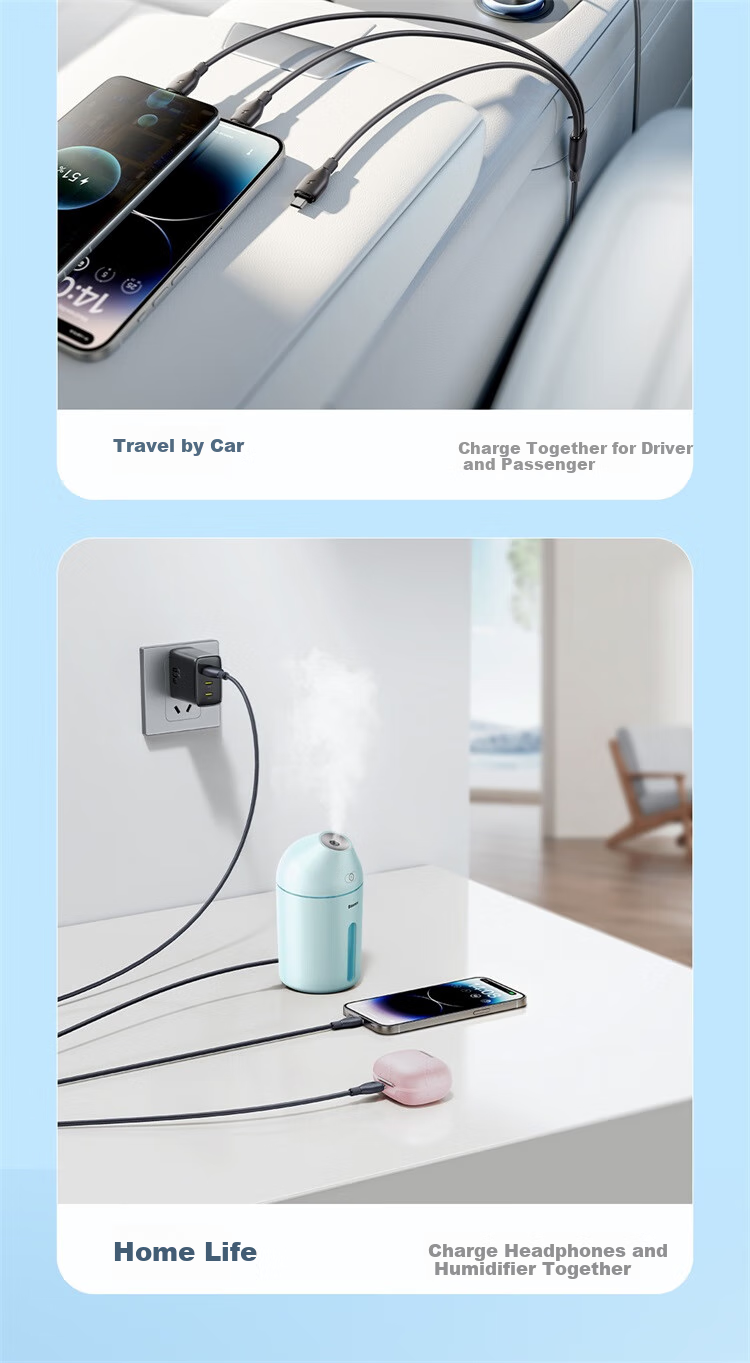 Baseus Apple 16/15 Charging Cable, Three-In Data Cable, Fast Charging 3.5A, Multi-Function Type-C Cable for Huawei Xiaomi Phones And Car Use, Moonlight White, 1.2 Meters 5