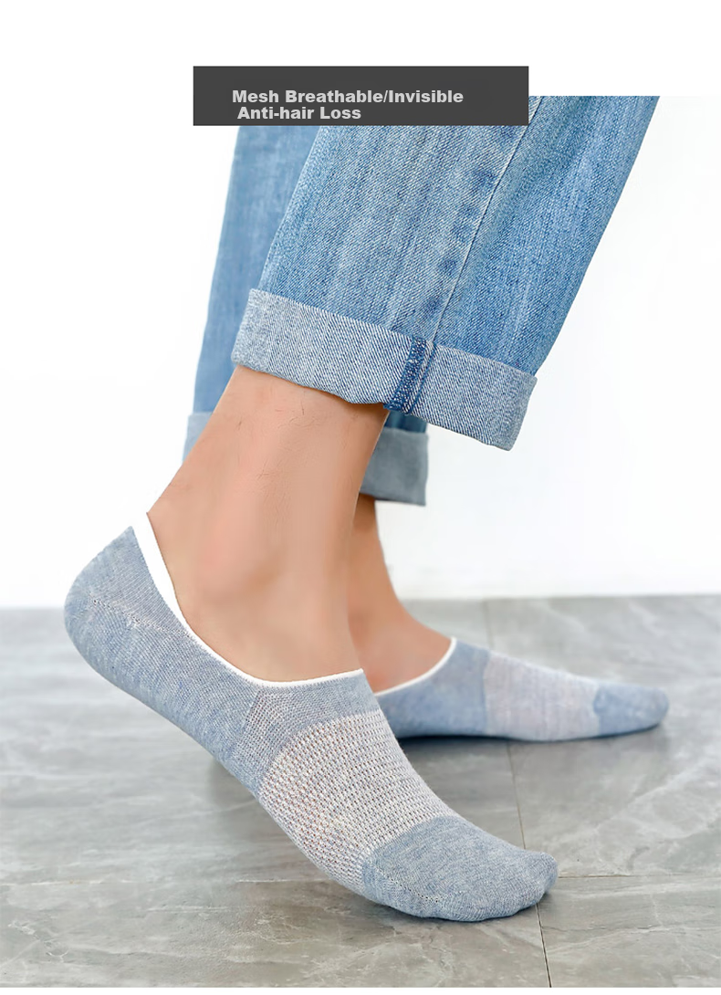 LangSha Men's Invisible Socks, Pure Cotton Men's Socks, Sweat-Absorbing Breathable Cotton Socks, Thin Full Cotton Short Socks, Men's Boat Socks, 6 Pairs 14