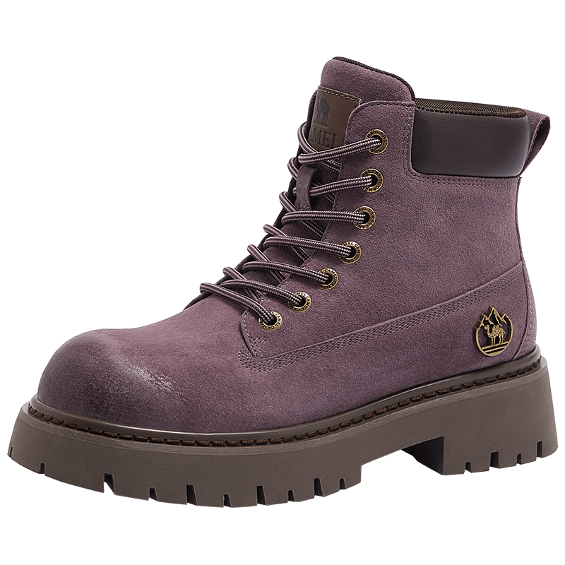 CAMEL [Shanyue] Women's Work Boots Trendy Thick-Soled Martin Boots L25W076018 Dark Purple (Suede) Size 39