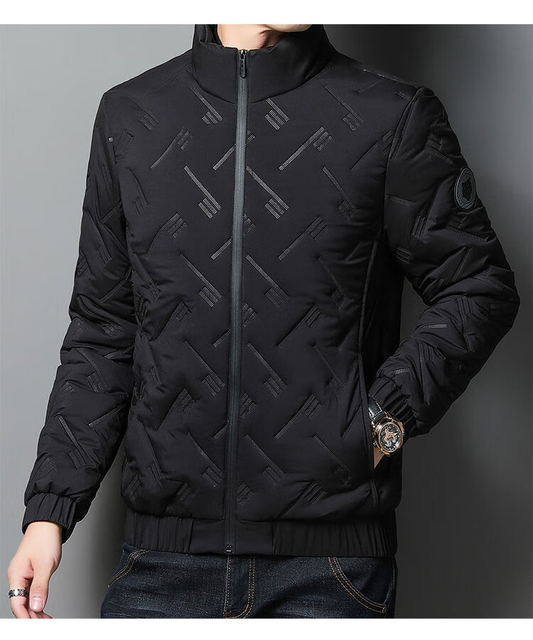 ROMON Men's Cotton Jacket Autumn Winter Business Casual Comfortable Stand Collar Cotton Coat Warm Outerwear 32207 Blue 4XL 16